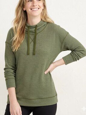 L.L. Bean Waffle Hoodie Pullover - Olive Green - Small